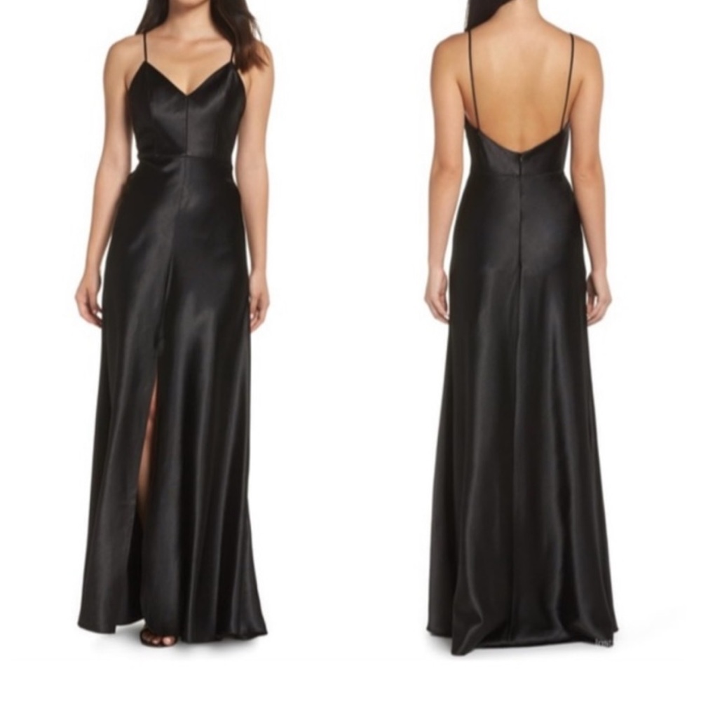 NEW Jenny Yoo Dina sleeveless formal floor length Satin dress Black Wedding SZ 4